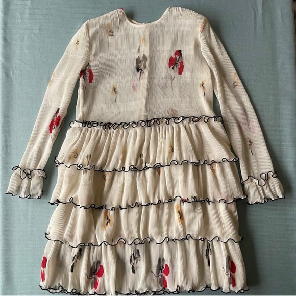Ganni Lowell Pleated Floral-print Crepe Mini Dress In White Ruffled Sz38 - Picture 2 of 10